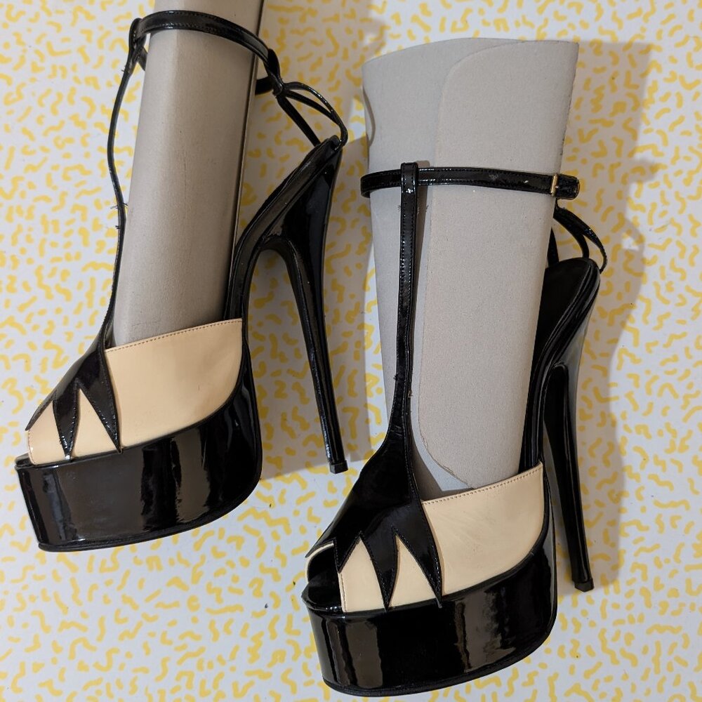 Vintage LSB Custom Black and Cream T-Strap Platforms